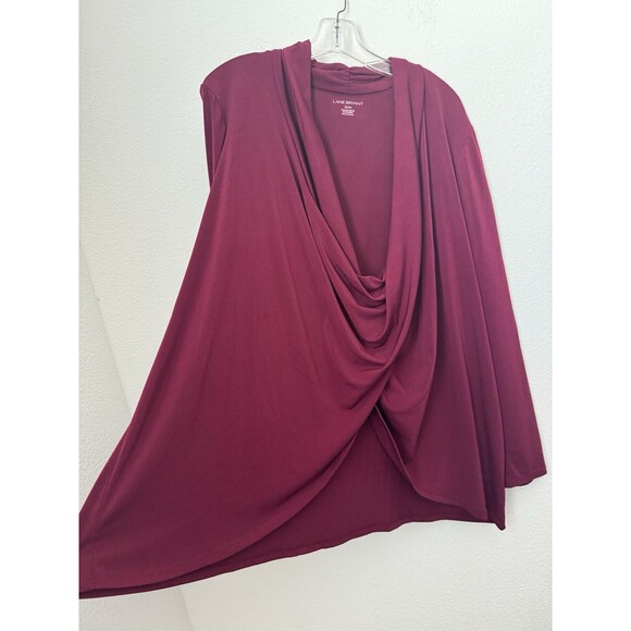 Lane Bryant Women's  Long Sleeve Red Burgundy Draped Wrap Blouse Career 22/24 - Picture 3 of 10